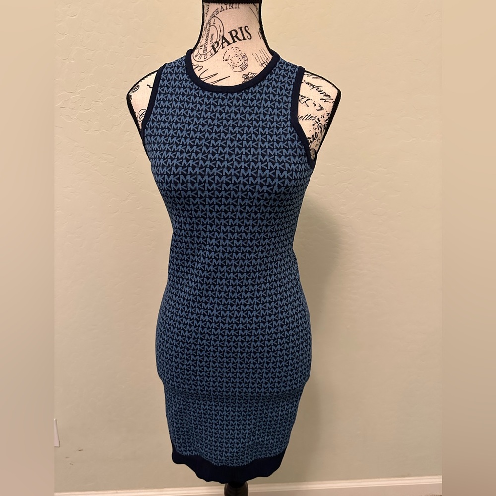 MICHAEL KORS XS NAVY SLEEVELESS MK JACQUARD DRRSS
